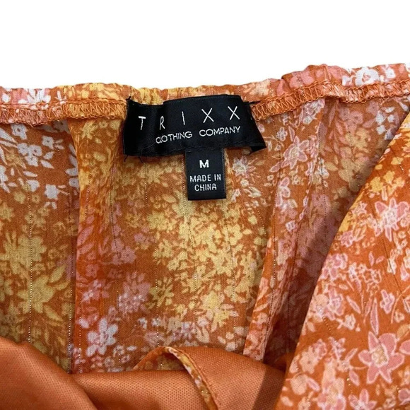 Trixxi Orange Floral Chiffon Tiered Mini Cami Dress M - Picture 3 of 4